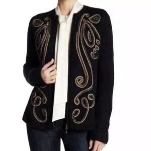 Calypso St. Barth Embroidered Wool Alpaca Zip Sweater Jacket Boho Black XS
